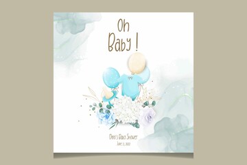 Elegant Cute Baby Shower Invitation Card With Beautiful Floral
