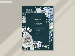 Elegant Wedding Invitation Card With Beautiful Floral Wreath