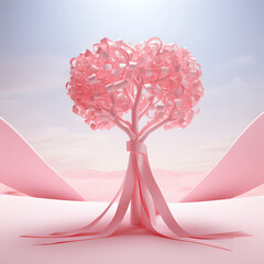 Pink Ribbon With A Tree Pastel Background