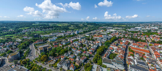 Ravensburg in Oberschwaben von oben, Ausblick über das Bahnhofsviertel ins Schussental