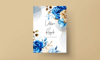 Watercolor Wedding Invitation Template With Blue Brown Floral