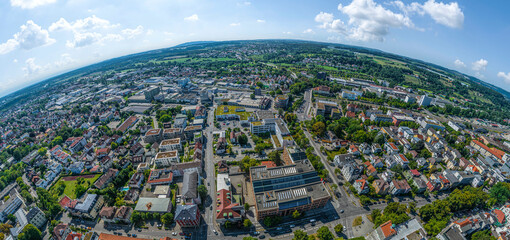 Ravensburg in Oberschwaben von oben, Ausblick über die westlichen Innenstadtbezirke ins Schussental
