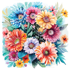 Decorative Gerber flowers watercolor illustration.