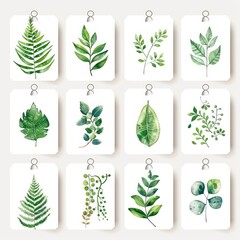 Greenery Botanical Labels, Tags with leaf motifs on  white background