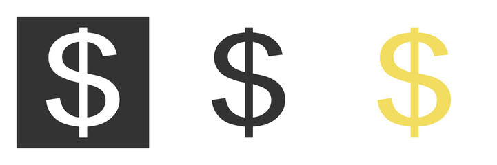 American dollar currency or dollar symbol flat icon for apps and websites, black, white and gold colors
