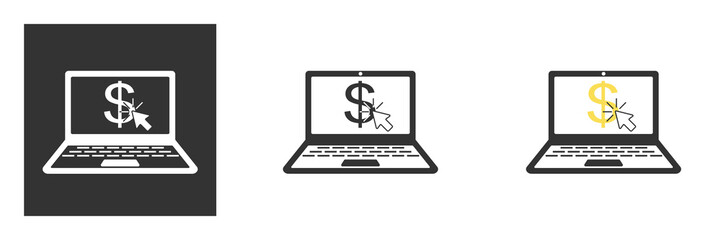 Laptop with an image of the currency of the American dollar or flat icon of the dollar symbol for applications and websites