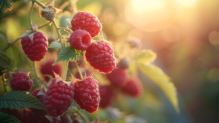 fresh red raspberries full of antioxidant, close up fruit