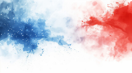 Labor day Red, White and Blue colored dust explosion background. Splash of American flag colors smoke dust on white background, Independence Day, Memorial Day patriotic abstract pattern - obrazy, fototapety, plakaty