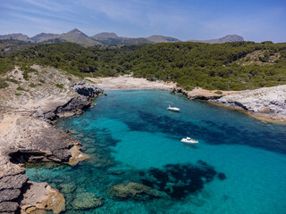 pleasure boats at anchor , protected natural area, capdepera, Mallorca, Balearic Islands, Spain