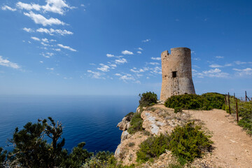 Fototapeta na wymiar Cap Blanc tower built in 1579, llucmajor, Mallorca, Balearic Islands, Spain