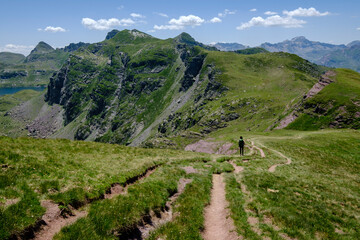 ascending Ayous peak, Ayous lakes tour, Pyrenees National Park, Pyrenees Atlantiques, France