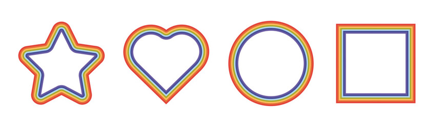 Obraz premium Rainbow frames of different shapes set isolated on white background. Star. Heart. Round. Square