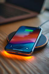 A phone connected to a wireless charger