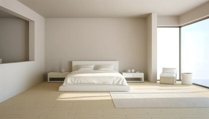 Serene Minimalist Master Bedroom with Natural Light and Elegant Simplicity, Generative AI