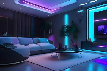Fototapeta premium Modern and luxury smart house interior living room