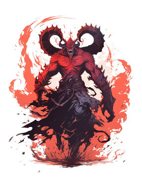 scary monster god asmodeus character, with transparent background, PNG file, t-shirt design ready to print, Ai generated image