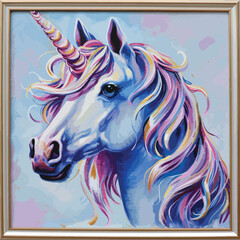 Obraz na płótnie Canvas Head cute unicorn of fairy tale in frame.