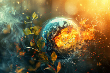Five fundamental elements of nature air water fire earth space, creation of natural forces - obrazy, fototapety, plakaty