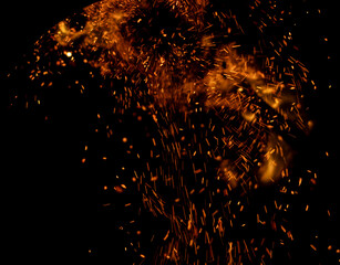 fire flame with sparks on black background.