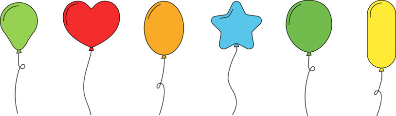 Balloon in cartoon style. Bunch of balloons for birthday or party. Flying balloon with rope. Flat icon vector illustration isolated on white background. © Volodymyr