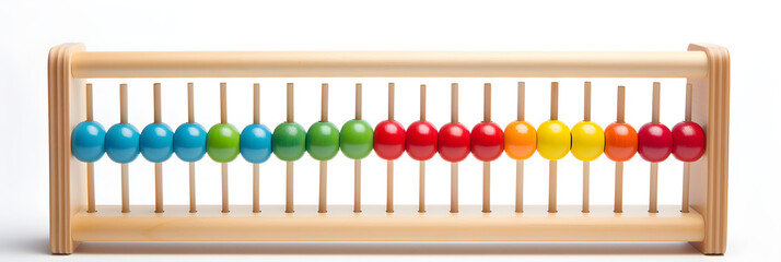 Colorful Antique Educational Toy: Vibrant Wooden Abacus for Children's Mathematics Learning on White Background
