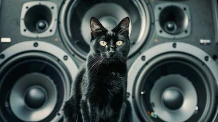 black cat in the world of car audio powerful subwoofers. Black large speakers
