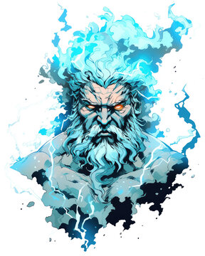 scary god zeus monster face character, with transparent background, PNG file, t-shirt design ready to print, Ai generated image 