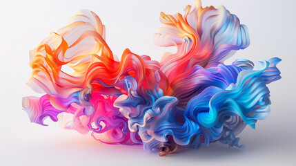3d render of an abstract, colorful fluid sculpture frozen in a moment of transformation
