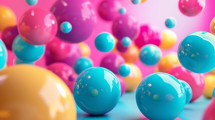 3D rendering of a colorful array of glossy spheres.