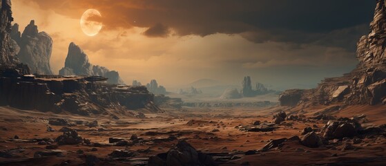 Vast Extraterrestrial Landscape: Captured with Canon RF 50mm f/1.2L USM on Desolate Alien Planet