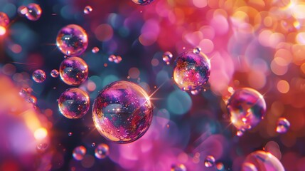 3D rendering of a colorful bubble. The bubble is made of a reflective material and is reflecting the light from the surrounding environment.