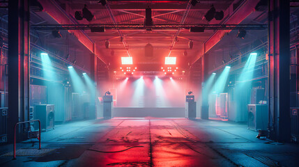 Electric Atmosphere at Night Club, Silhouettes Dancing under Spotlights, Dynamic Party Scene with...