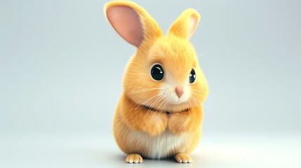 Cute and fluffy orange bunny rabbit sitting on a white background. - obrazy, fototapety, plakaty
