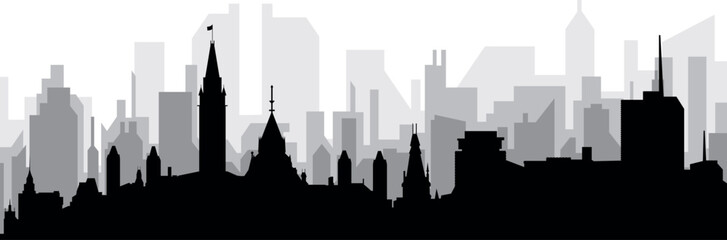 Fototapeta premium Black cityscape skyline panorama with gray misty city buildings background of the OTTAWA, CANADA with a city name tag