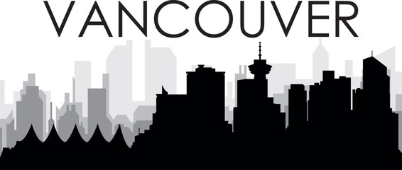 Black cityscape skyline panorama with gray misty city buildings background of the VANCOUVER, CANADA with a city name tag