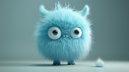 A cute and cuddly blue creature with big eyes and a fluffy tail.