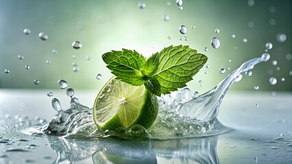 Mint and Lime Infused Water Splash, Fresh Herbal Drink with Citrus Zest