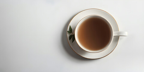 top view Cup of tea with green leaves isolated in white background ai generated