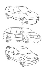 The set sketches of a old minivans.
