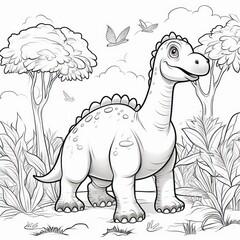 cute Dragon or dinosaur coloring page in black and white colors. concept drawing, children, color, color