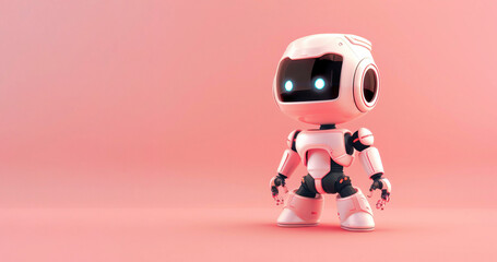  one small cute peach-colored robot on a plain background