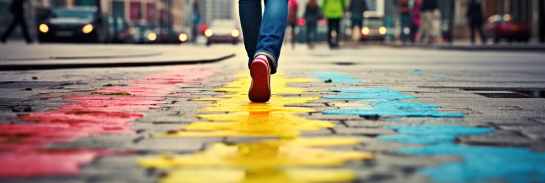 multi-colored pedestrian crossing on the street in a big city. concept city, color, rainbow