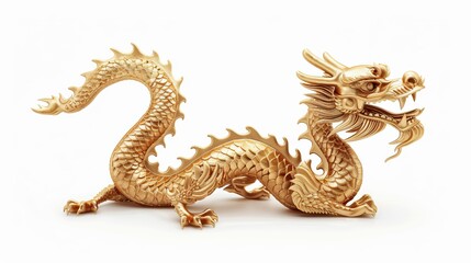 Chinese golden dragon set apart on a white background. Isolated on white, the traditional Chinese dragon appears golden.