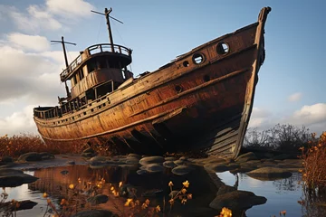 Muurstickers old rusty ship wreck © wendi