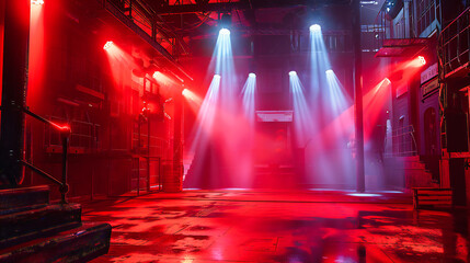 Disco Stage with Bright Lights, Nightclub Performance Area, Entertainment and Music Event Concept,...