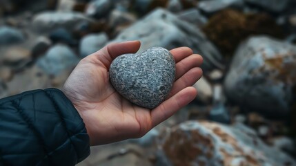 Holding a heart-shaped stone in the palm of your hand can be a symbol of love, care, and appreciation.