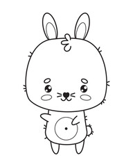 Happy cute bunny. Animal outline kawaii character. Vector illustration. Line drawing, coloring book. Kids collection