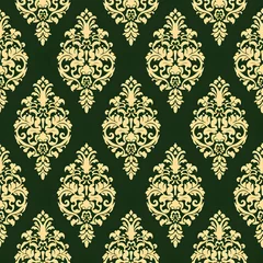 Foto op Plexiglas Seamless texture of green and gold damask pattern. Neural network generated image. Not based on any actual scene or pattern. © lucky pics