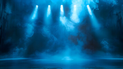 A Painting of a Stage With Blue Lights