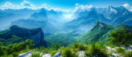 Keuken foto achterwand Huangshan Majestic Mountain Views Amidst Misty Forests, Serene Nature Landscape for Tranquil Travel, Sunrise Illuminating the Scenic Beauty, Huangshans Panoramic Splendor in Anhui, China
